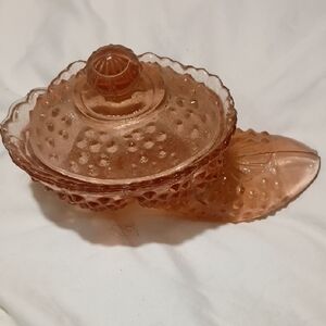 Vintage Pink Glass Hen Dish